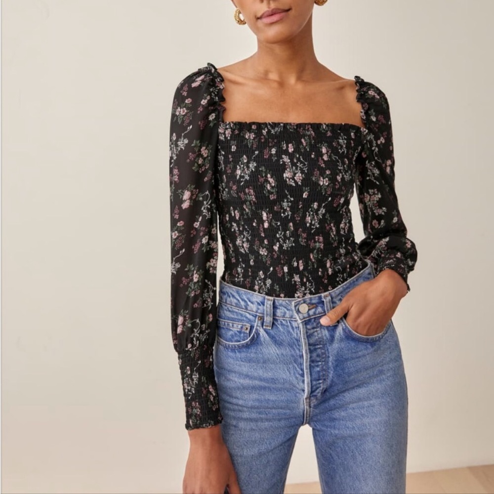 Reformation Pinto Smocked Jolene Top